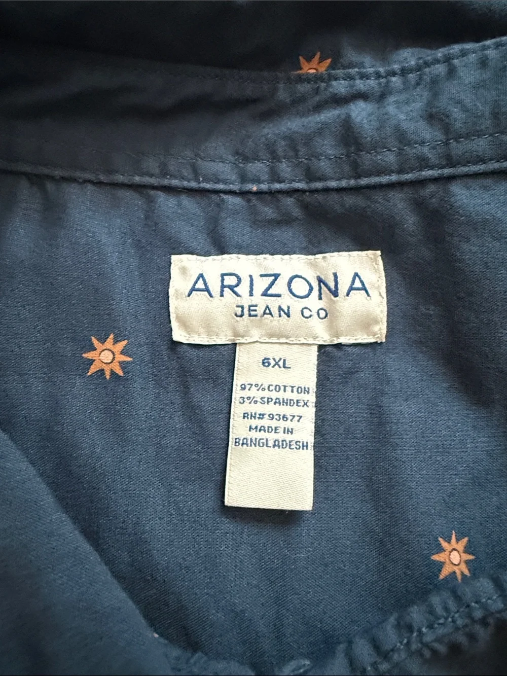 Arizona Jean Company Navy Short-Sleeve Button-Up with Orange Star Print